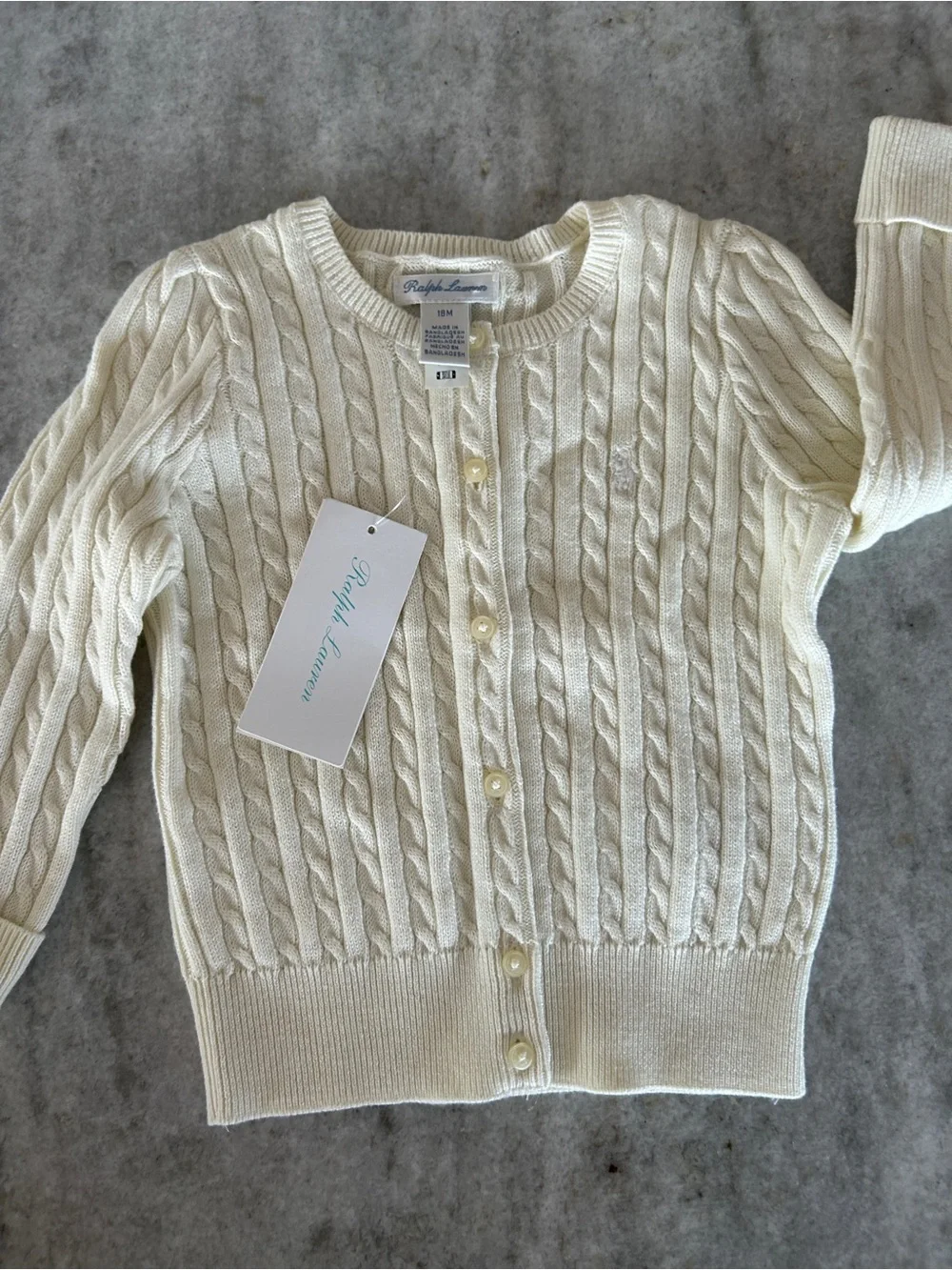 Ralph Lauren Ivory Cable-Knit Button Cardigan Size 18M